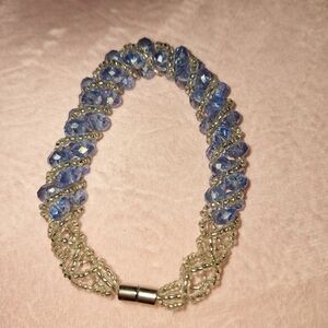 Blue and Silver Beaded Bracelet Magnet Closure